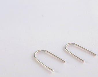 U-shaped earring - Gold or Silver | Short Curved edgy arc earrings | Wishbone Earring | Upside Down Teardrop Hoop | Double sided earring