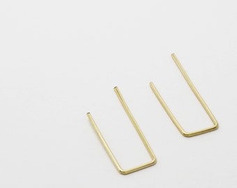 Pin shaped earring - Gold or Silver | Short Curved edgy pin earrings | Wishbone Earring | Upside Down Teardrop Hoop | Double sided earring