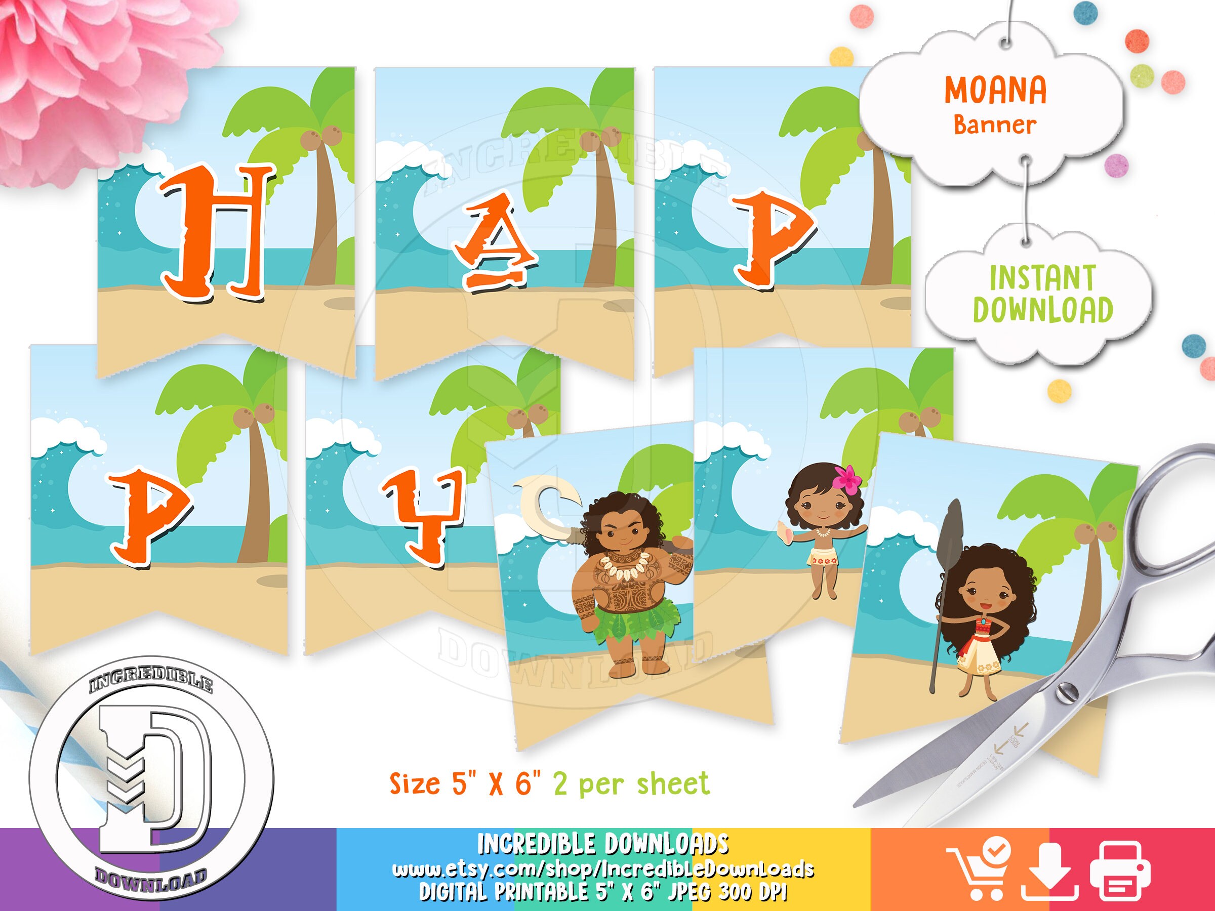 Moana Birthday Banner Printable MoanaBirthday party | Etsy