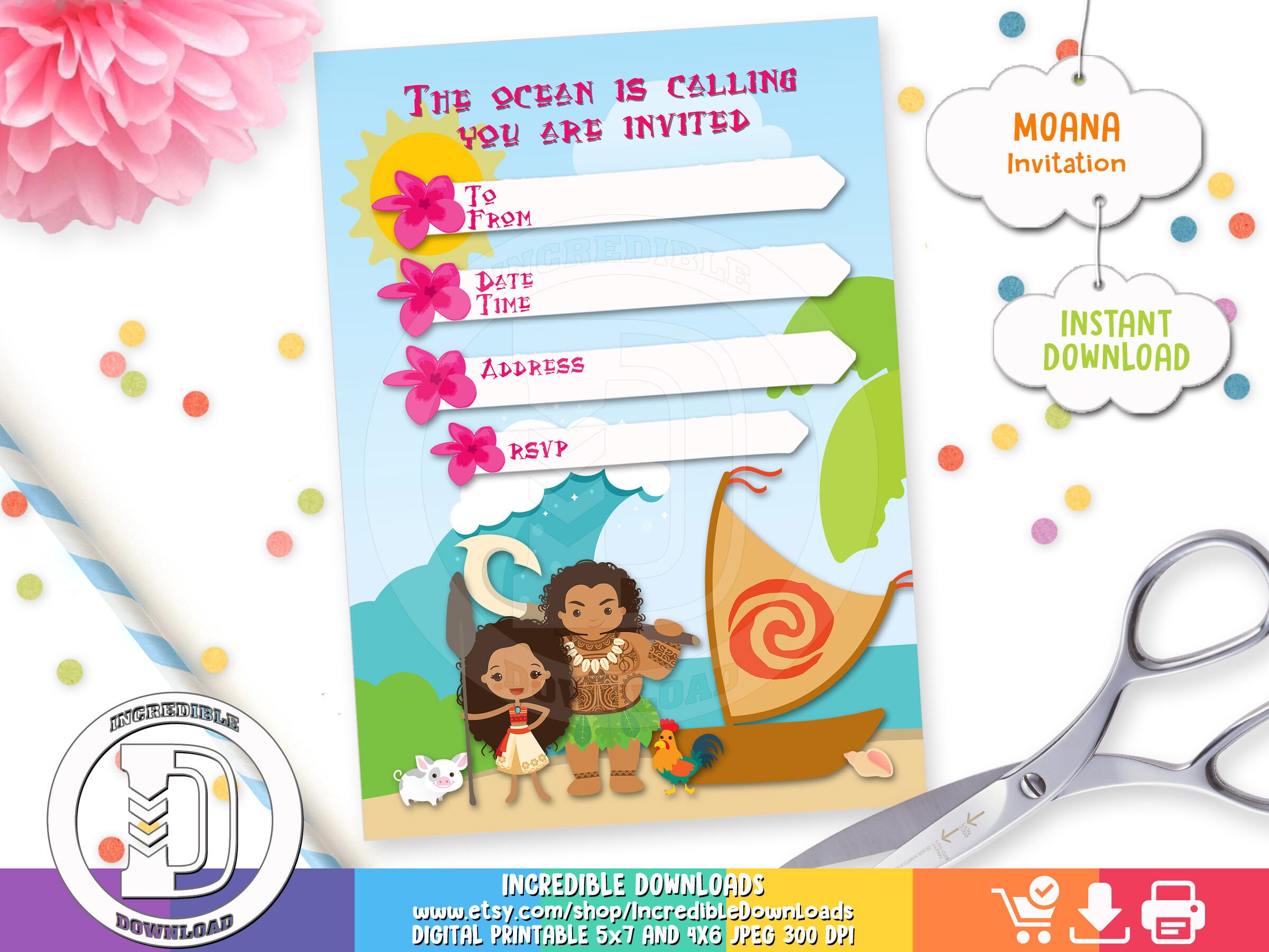 Moana Vaiana Instant Download Invitation Digital File Etsy