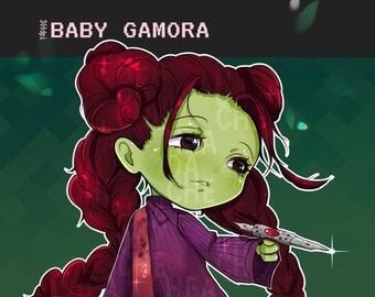 Chibi Cute Baby Gamora, Avengers War of Infinity clipart, character, graphics, superhero: Instant Download PNG file - 300 dpi