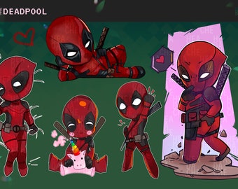 Cute Chibi Deadpool clipart : instant download, PNG file - 300 dpi