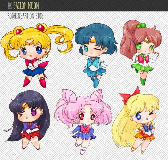 Cute Chibi Sailor moon characters clipart instant