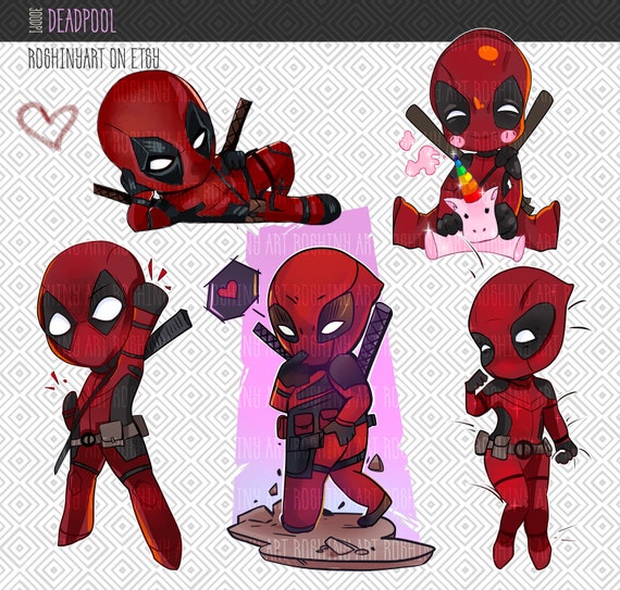 Cute Chibi Deadpool Clipart Instant Download Png File 300 Etsy