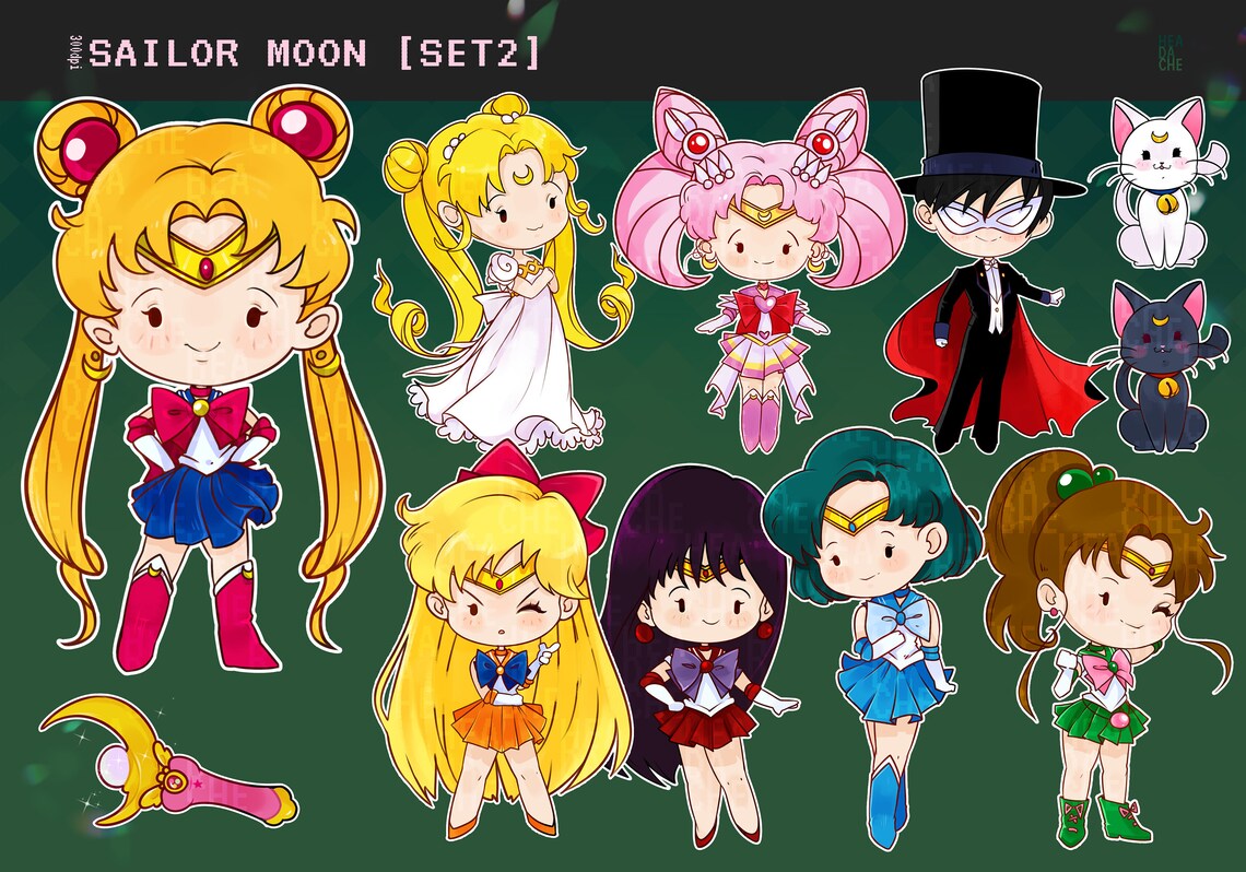 Cute Chibi Sailor Moon Characters Clipart SET 1 : Instant Download, PNG ...