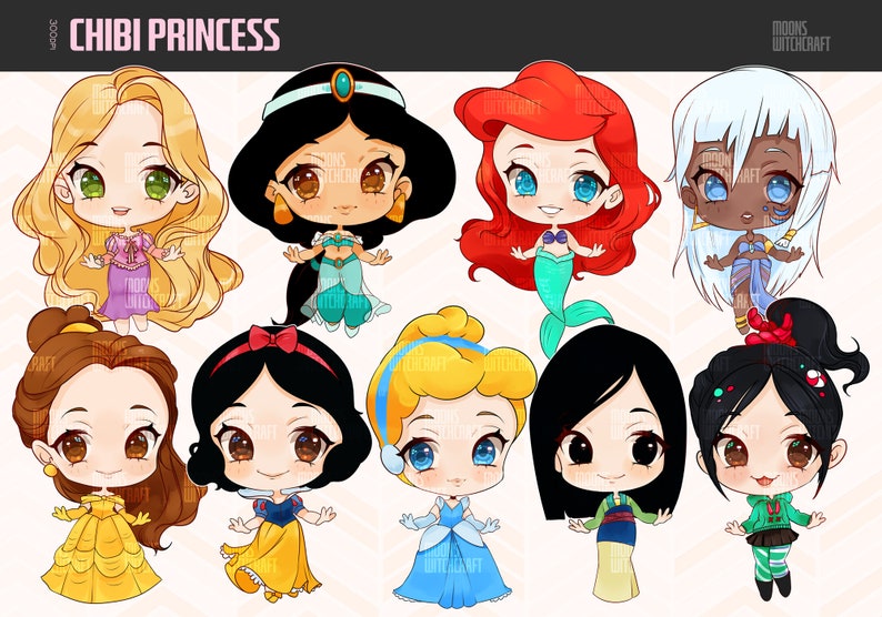 Сute 9 images Anime Chibi Princess Digital Clipart SET 2 image 0.