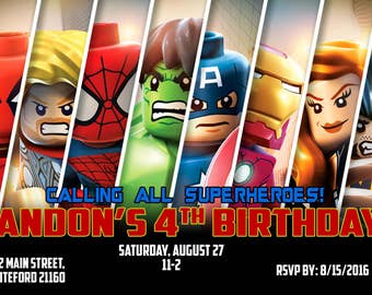 The Lego Avenger Printable Invitation - Digital File - Kids Personalized Party Invite - Superhero Kids Party Birthday