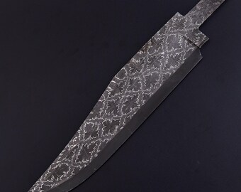 Hand Forged Damascus Steel Blank Blade: Mosaic Pattern Bowie Knife