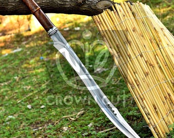 Hand Forged Carbon Steel Viking Sword: Rosewood Handle, Leather Sheath