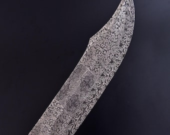 Hand Forged Damascus Steel Bowie Blade Blank: Mosaic Pattern DIY Knife Making