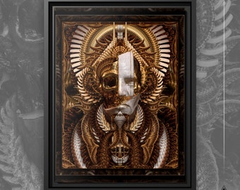 FRAMED The Aureate Canvas | Dark Fantasy Elder Gods | Ornamental Golden Skull Art Marble Statue / Victorian Gothic - Eco-Friendly Print