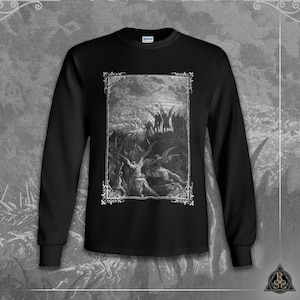 Paradise Lost T-Shirt - Plate V  | Gustave Doré / John Milton | Classic Engraving | Dark Gothic Satan Fallen Angel Clothing Tee Long Sleeve