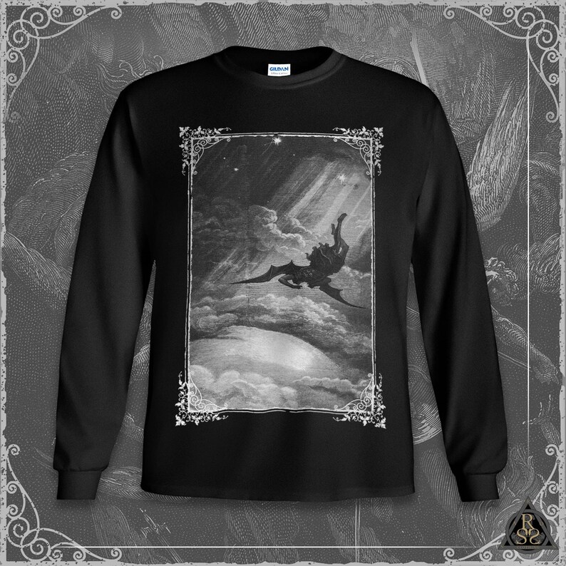 Paradise Lost T-Shirt - Plate XII | Gustave Doré | Lucifer Satan's Fall Occult Devil Gothic Clothing image 4