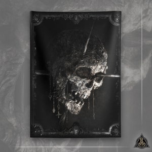 Pulchra Morte Skull Art Fabric Flag | Dark Occult Death / Black Metal / Gothic Interior Gift Idea Decor | Dorm Poster Indoor Wall Tapestries
