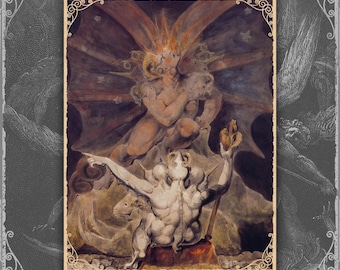 William Blake Fineart Print - The Number of the Beast is 666 | Occult Devil Satan Gothic Poster