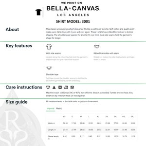 May include: A size chart for a unisex short-sleeve t-shirt. The chart shows measurements in inches for XS to 5XL sizes. The chart includes width, length, and sleeve length. The chart also includes care instructions for the shirt, which include machine washing, drying, and ironing.