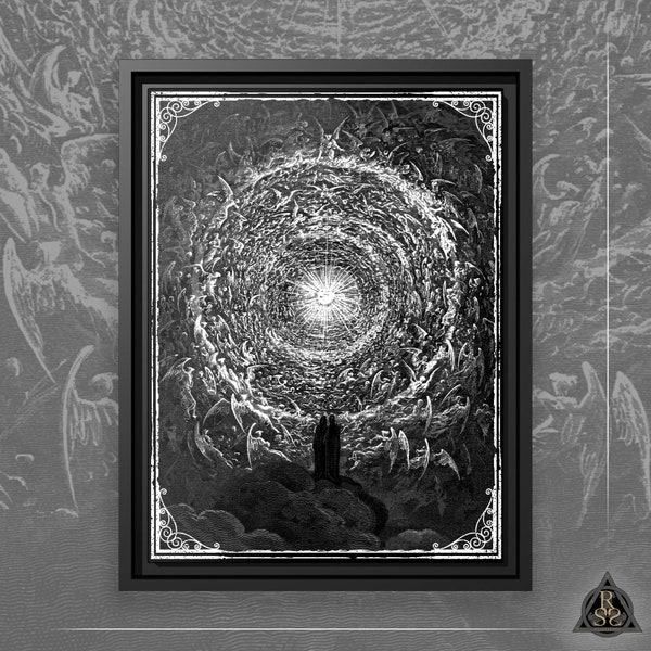 FRAMED Gustave Doré Canvas - The Empyrean | The Divine Comedy / Dante's Inferno | Classic Woodcut / Engraving | Dark Art Eco-Friendly Print