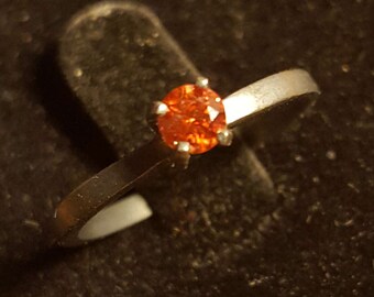0.19ct red cognac diamond in oxidized silver sterling solitaire ring size 6