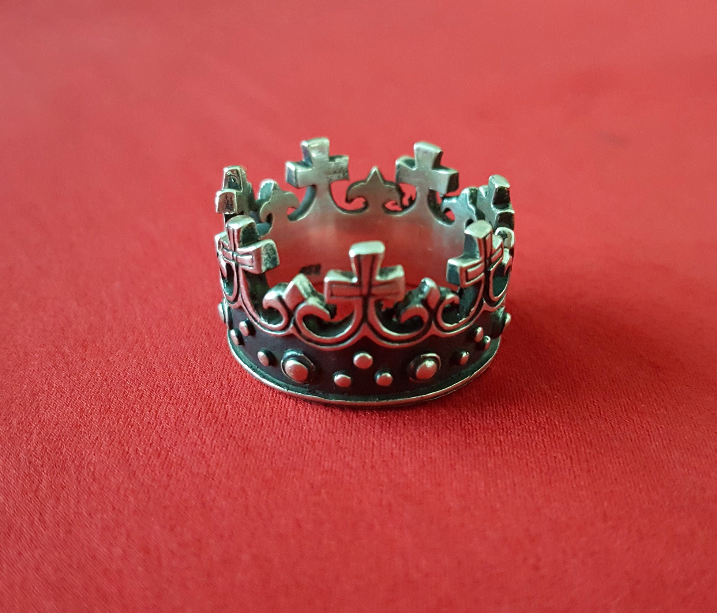 Gothic King Crown Ring Cross King Ring Crown Queen King Black Etsy