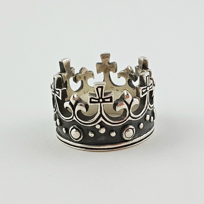 Gothic King Crown Ring Cross King Ring Crown Queen King Black Etsy