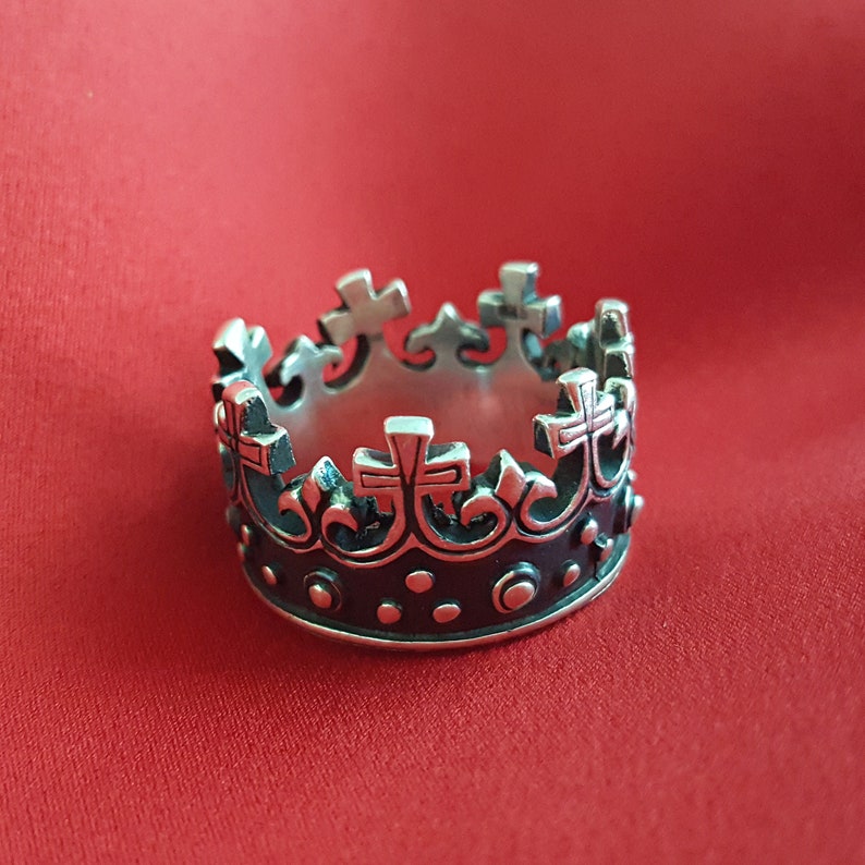 Gothic King Crown Ring Cross King Ring Crown Queen King Black Etsy