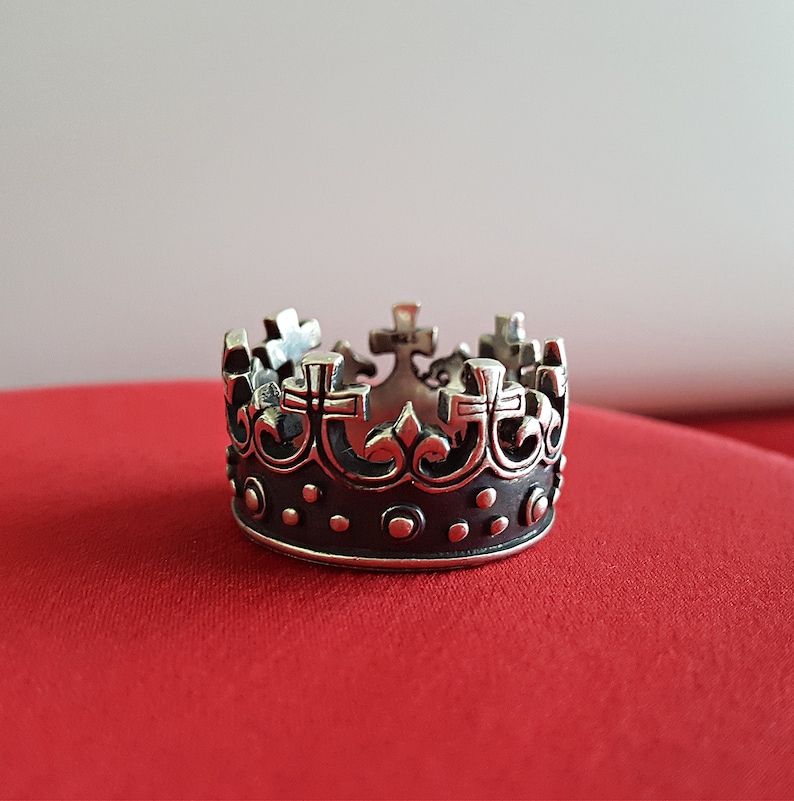Gothic King Crown Ring Cross King Ring Crown Queen King Black Etsy