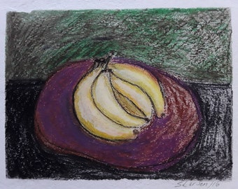Bananas still life drawing; Bananas #2; pencil and pastel on heavyweight paper; 8x10 inches.
