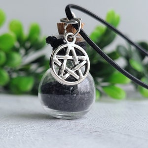 Black Salt & Pentacle Protection Bottle Necklace