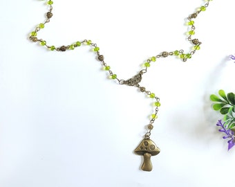 Cottagecore Mushroom Rosary / Gothic Rosary / Mushroom Y Necklace / Witchy Rosary