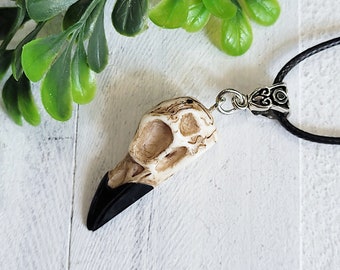 Gothic Crow Skull Necklace - Witchy Bird Skull Pendant