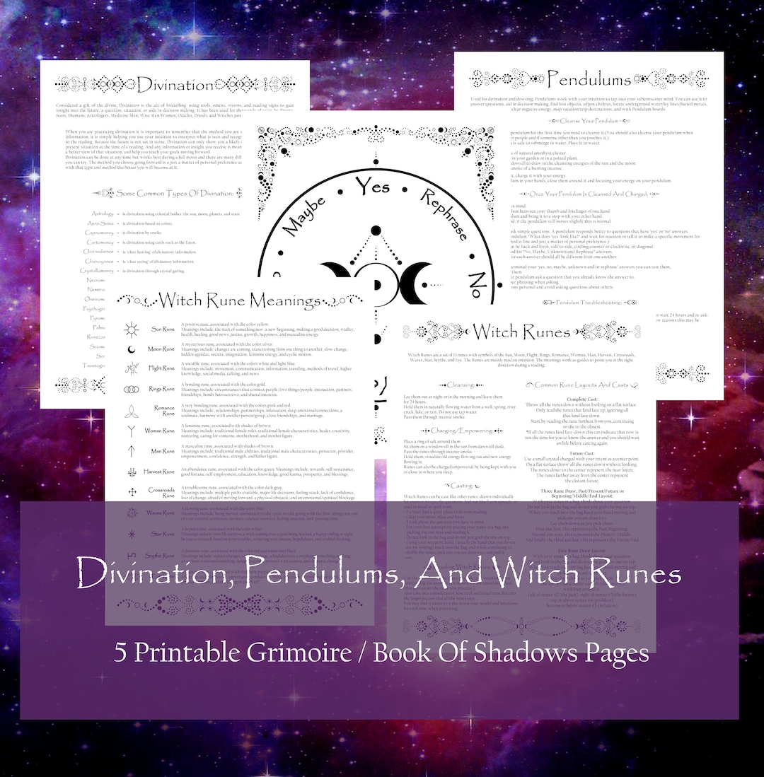 Book of Shadows Printable Set: Witch Runes, Pendulums, Divination ...