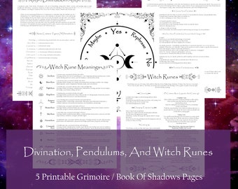 Book of Shadows Printable Set: Witch Runes, Pendulums, Divination (Digital Download)