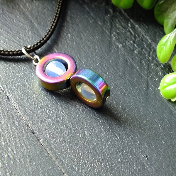 Opalite & Rainbow Hematite Anxiety Relief Necklace - Fidget Spinner Jewelry for ADHD