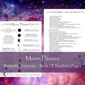 Witchcraft Basics: Mondphasen Buch der Schatten Printable Set - 2 Grimoire Seiten für Mondmagie & Mondzyklus Bedeutungen