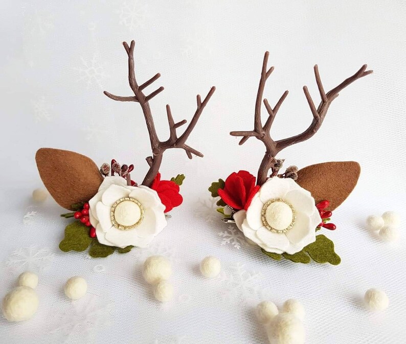 Creatively By KS Christmas reindeer antlers felt floral hair Etsy