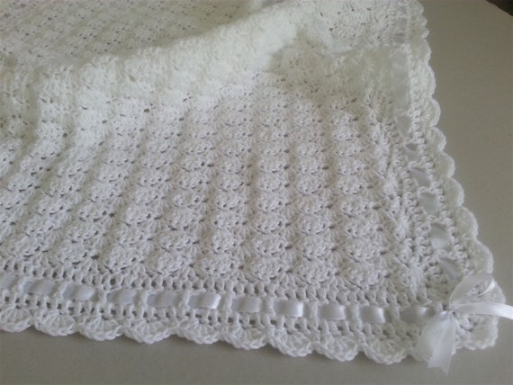 Crochet Baby Girl Blanket White Lavender Satin Ribbon Christening Afghan Baptism Baby Shower Gift Granny Square Border Bedding Blankets Throws Vadel Com