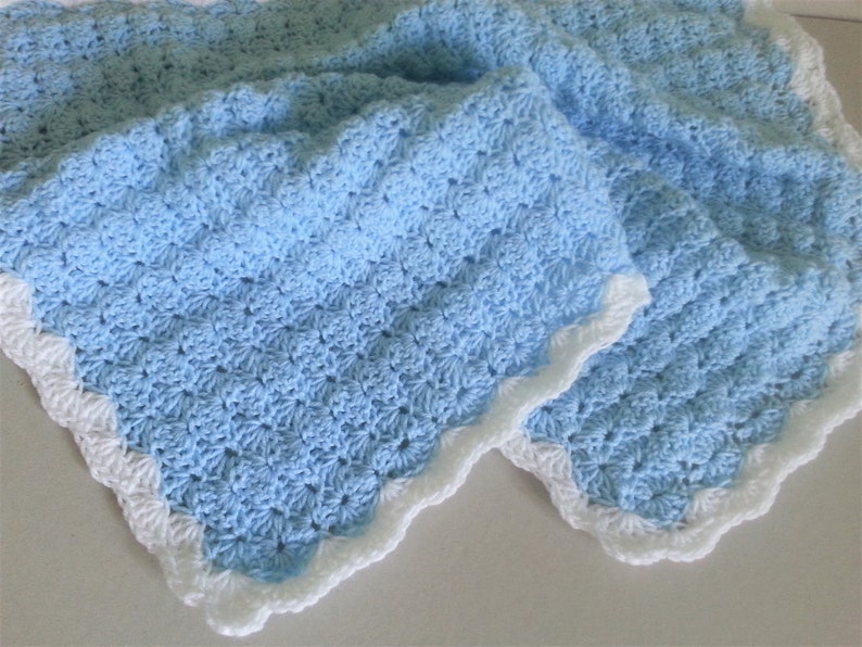 Crochet Baby Blanket Blue White Handmade Crochet Afghan Baby Shower