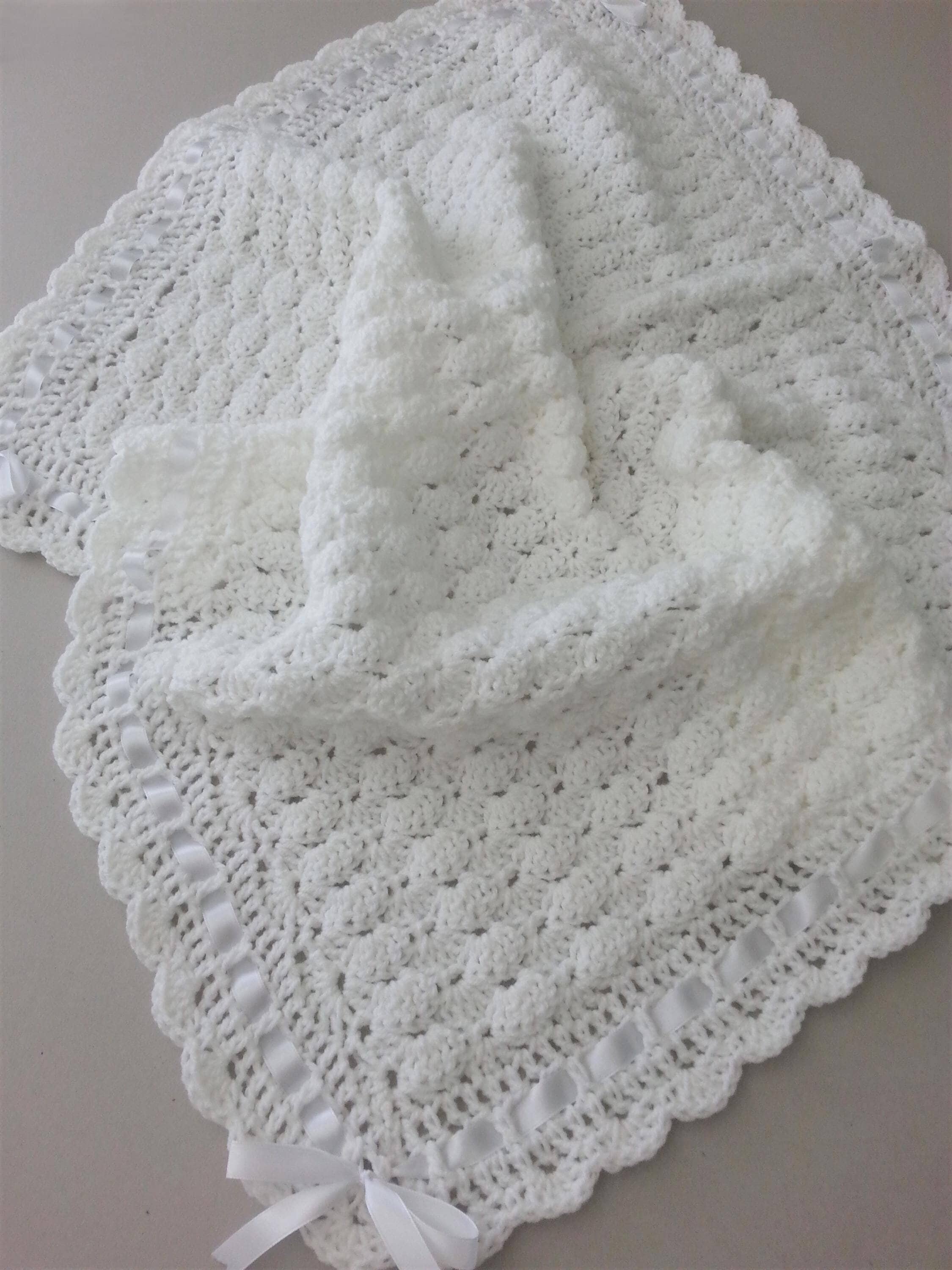 Crochet Baby Blanket Christening Afghan, Handmade Crochet White  display picture 1