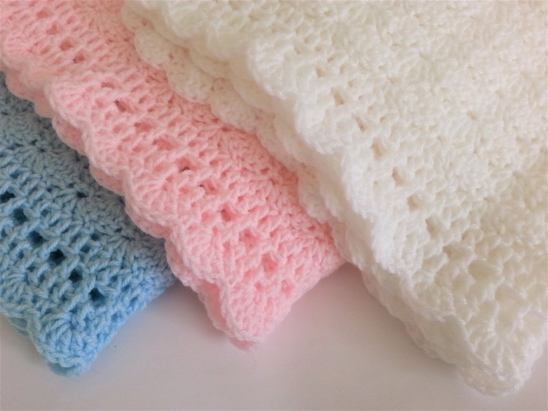 Handmade Crochet Baby Blanket White Pink Blue Baby Baby Shower Gift