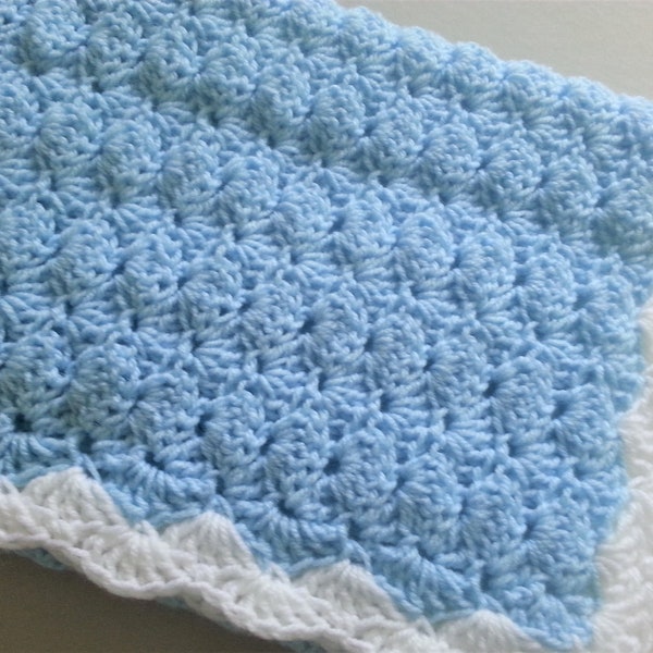 Crochet Baby Blanket Blue White Handmade Crochet Afghan Baby Shower Gift Newborn Baby Girl Baby Boy