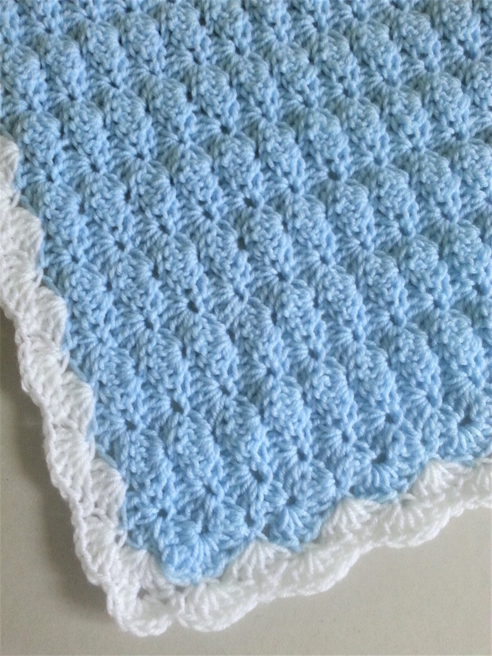 Crochet Baby Blanket Blue White Handmade Crochet Afghan Baby Shower