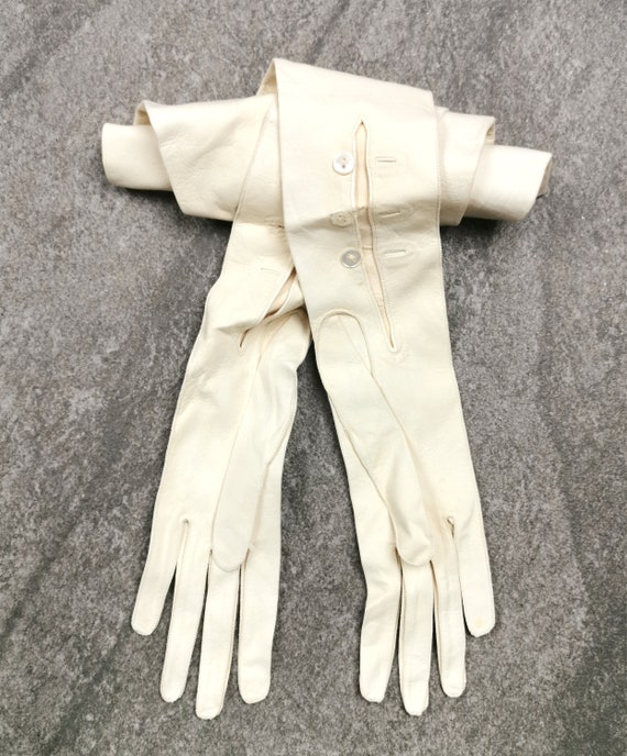 Unused Long Antique Kids Leather Opera Gloves, wh
