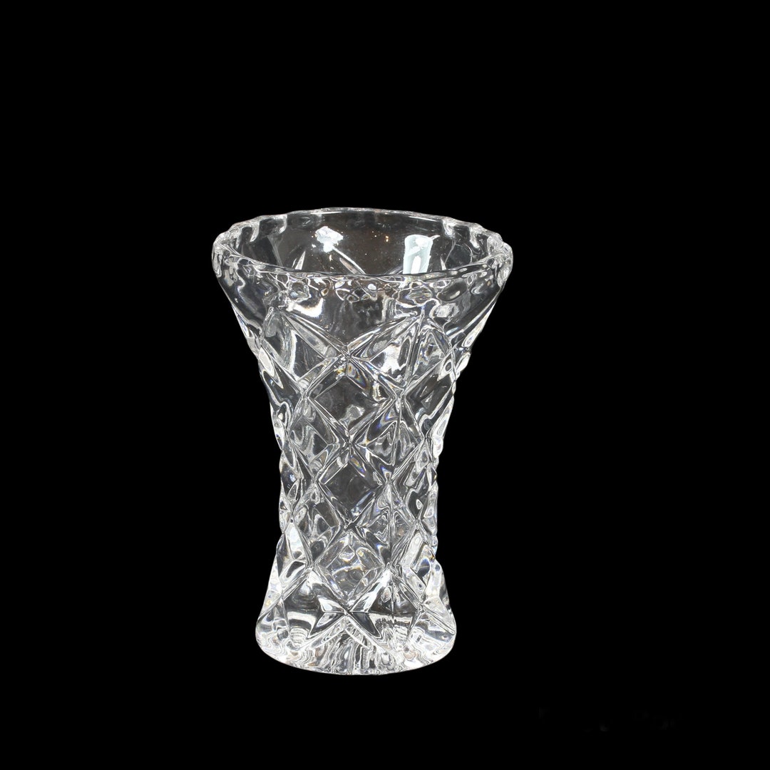 Mini Cut Glass Flower Vase, Clear Cut Glass Vase, Small Cut Glass