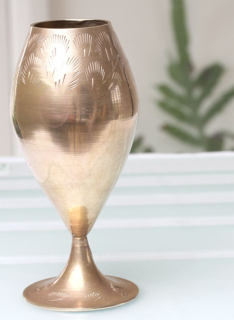 Etched Brass Goblet Brass Cup Copper Goblet Brass Flower Etsy