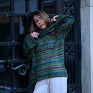 Gree multicolor mohair sweater Chunky turtleneck sweater Alpaca oversized sweater Soft striped sweater Maxi sweater Basic colorful sweater
