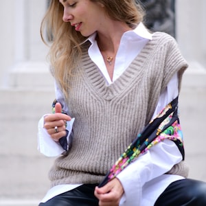 Beige mohair vest Stylish knitted waistcoat Sleeveless thick sweater Fashion basic waistcoat Unique soft vest Chunky waistcoat top
