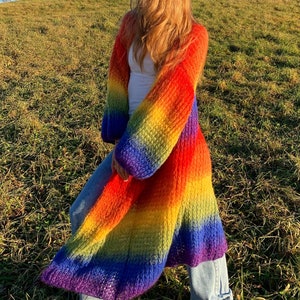 Handmade Rainbow Mohair Cardigan, Striped Ombre LGBT Pride Coat
