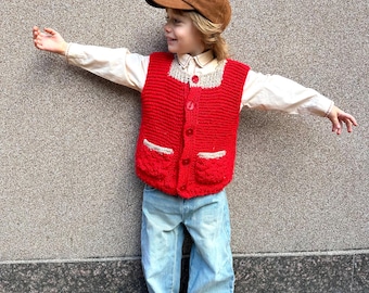 Chaleco de punto vintage para niños / Chaleco de punto abotonado hecho a mano para bebés y niños pequeños.