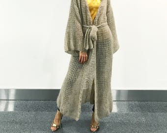 Beige cardigan, mohair cardigan, maxi cardigan, open cardigan, loose cardigan, long sleeve cardigan, brown cardigan, knit long cardigan