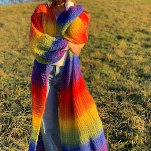 Rainbow mohair cardigan Striped ombre cardigan Multicolor pride cardigan LGBT festival cardigan Hippie colorful cardigan Bright cardigan